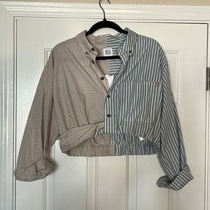 2 tone button up crop shirt